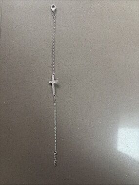 Vintage Sterling Silver Cross Bracelet - Sterling Silver Chain 7” long